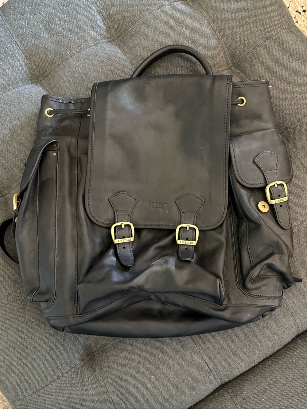 I Medici Firenze Black Italian Leather Traveller Backpack